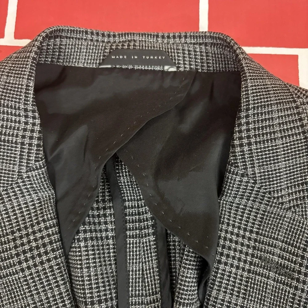 Hugo Boss Blazer Sport Coat Mens 40R Gray Check Wool Stretch Tailoring Turkey